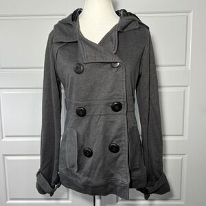 Billabong Girls Grey Grandpacore Double Breasted Hooded Pea Coat Jacket Size L